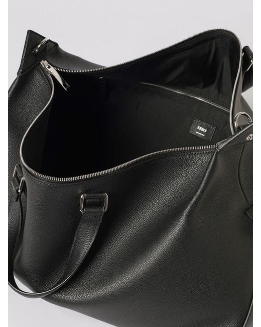 Fendi Black Lui Grained Leather Duffle Bag for men