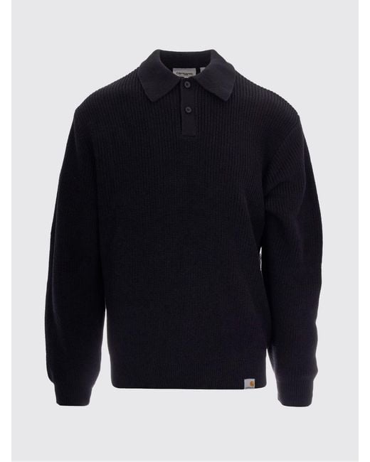 Carhartt Blue Long-Sleeved Cotton Knit Polo With Ribbed Collar for men