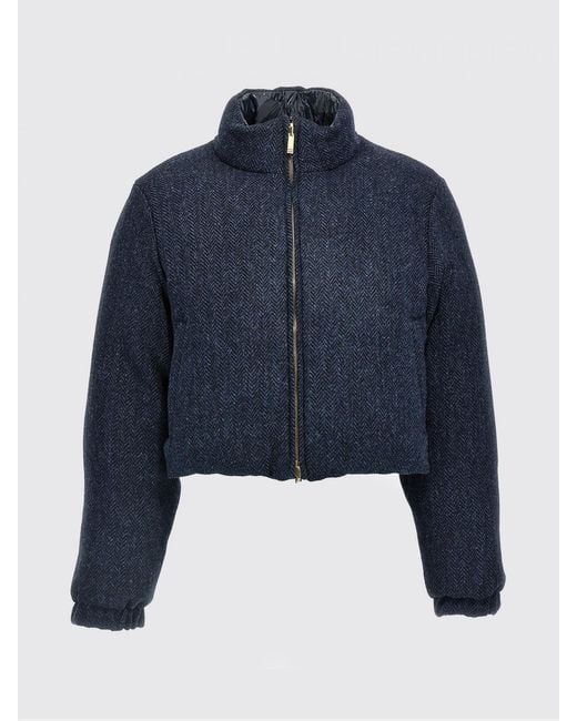 Thom Browne Blue Wool Herringbone Reversible Down Puffer Jacket