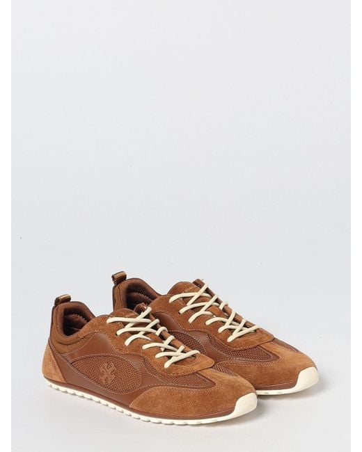 Tory Burch Brown Leather And Mesh Sneakers
