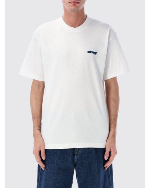 Obey White Printed Cotton T-Shirt for men