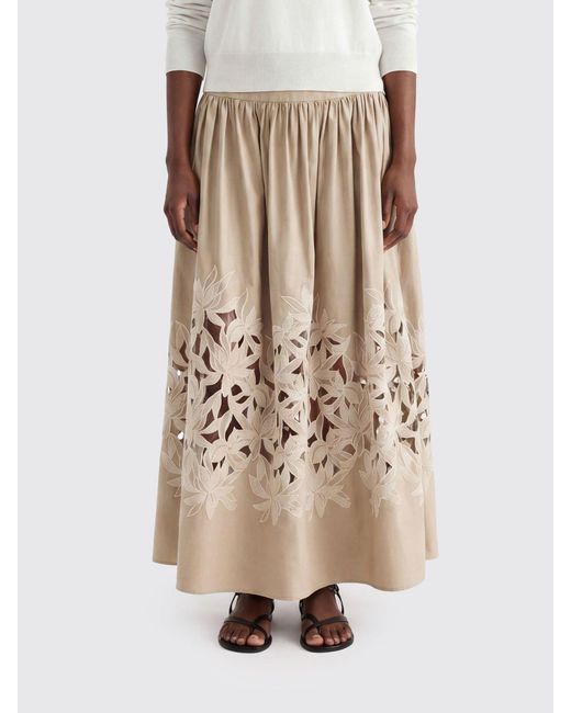 Agnona Natural Embroidered Cotton Skirt