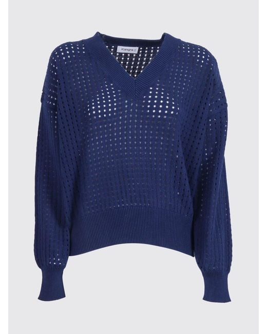 Kangra Blue Perforated Cotton V-Neck Knit