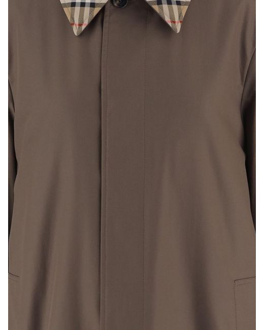 Burberry Brown Single-Breasted Cotton Trench Coat With Check-Pattern Collar for men