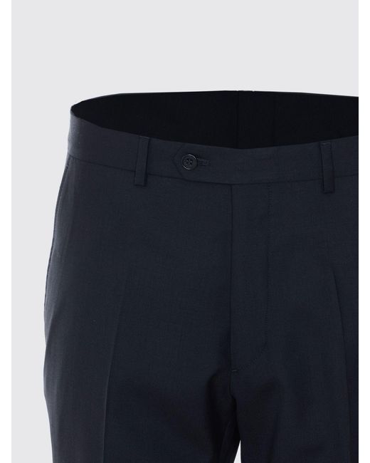 sunflower Blue Slim Fit Virgin Wool Tailored Trousers With Off-Centre Closure for men