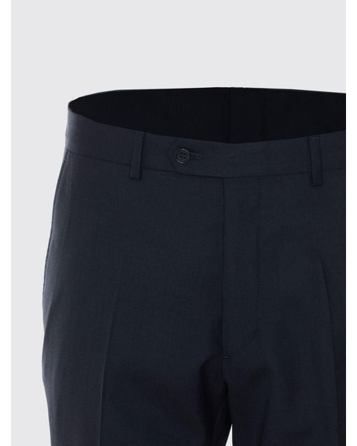 sunflower Blue Slim Fit Virgin Wool Tailored Trousers With Off-Centre Closure for men