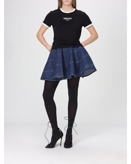 Versace Black Viscose T-Shirt With Logo