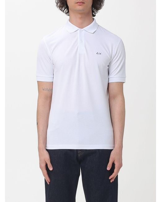 Sun 68 White Cotton Logo Polo Shirt for men