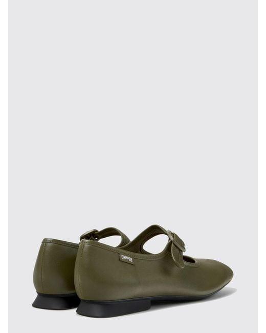 Camper Green Casi Myra Smooth Leather Mary Janes With Adjustable Strap And Round Toe