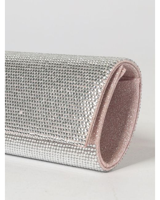 Twentyfourhaitch Gray French75 Glitter Fabric Clutch With Crystals
