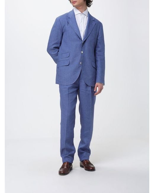 Brunello Cucinelli Blue Single Breasted Linen Dress for men