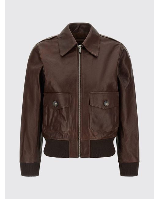 A.P.C. Brown Cowhide Leather Bomber Jacket With Classic Collar And Zip Closure
