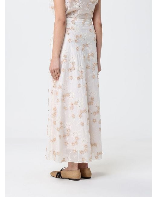 Hanita White Viscose Blend Long Skirt With Floral Embroidery