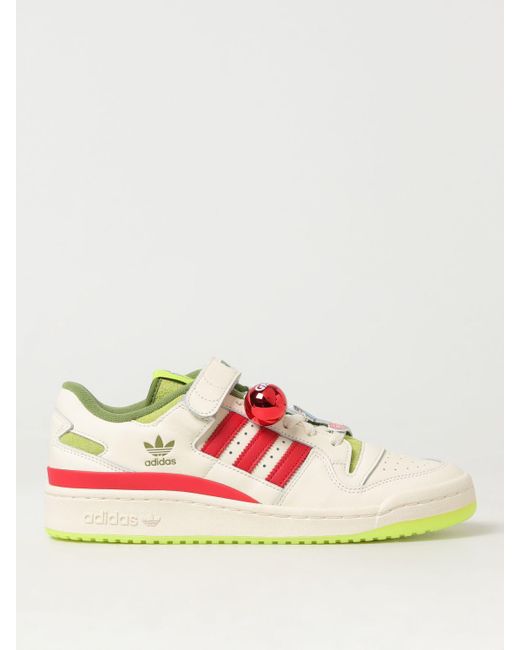 Adidas Originals White Forum Low The Grinch Sneakers In Leather And Shearling for men