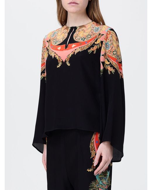 Etro Black Paisley Print Silk Blouse