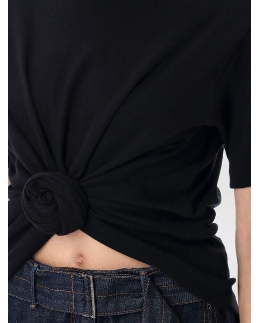 Magda Butrym Black Knotted Cotton Crop T-Shirt