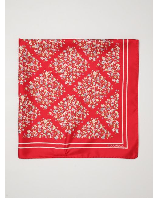 Coccinelle Red Square Silk Scarf With All-Over Floral Print