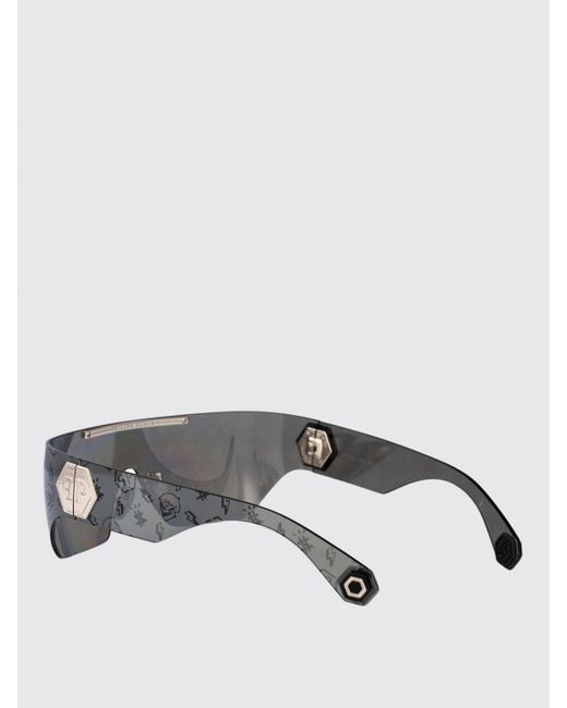 Philipp Plein Gray Shield Sunglasses Skull Print