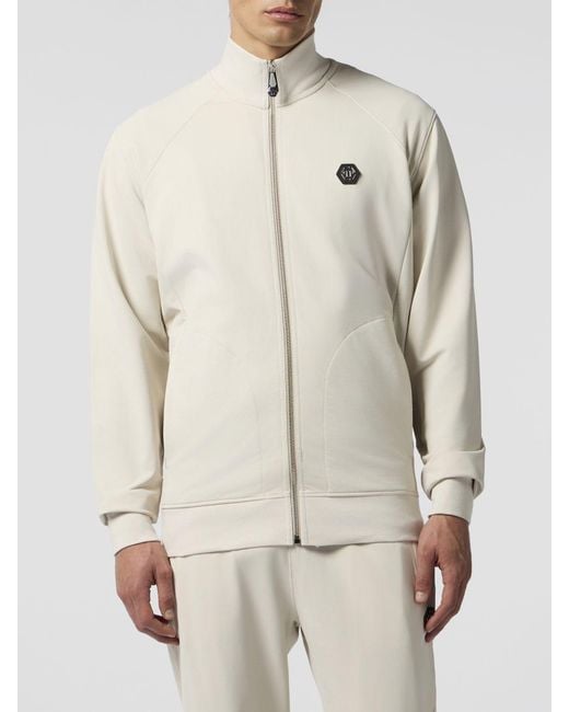 Philipp Plein Natural Cotton-Blend Turtleneck Sweatshirt With Hexagon Logo for men