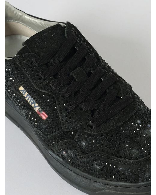 Autry Black Medalist Laminated Leather And Canvas Sneakers With Polka Dot Glitter