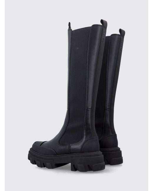 Ganni Blue Knee-High Recycled Leather Chelsea Boots With A Chunky Sole