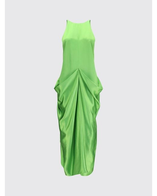 Khaite Green Draped Satin Off-The-Shoulder Midi Sheath Dress