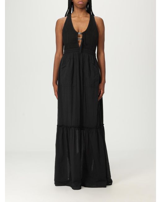 Pinko Black Elegant Halter Neck Maxi Dress With Flared Hem And Pockets
