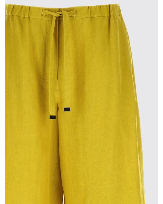 Max Mara Yellow High-Waisted Wide-Leg Cropped Linen Trousers