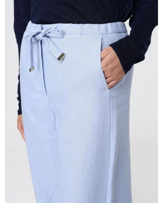 Max Mara Blue Linen Wide-Leg Trousers