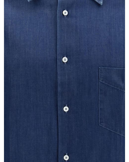 Brunello Cucinelli Blue Cotton Casual Shirt for men