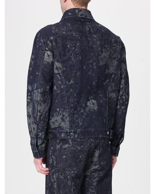 Fendi Blue Cotton Denim Jacket With Camouflage Print for men