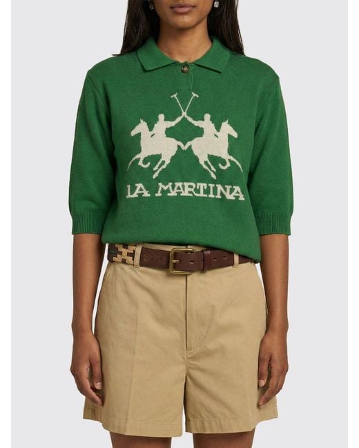 La Martina Green Cotton Knit Polo With Logo