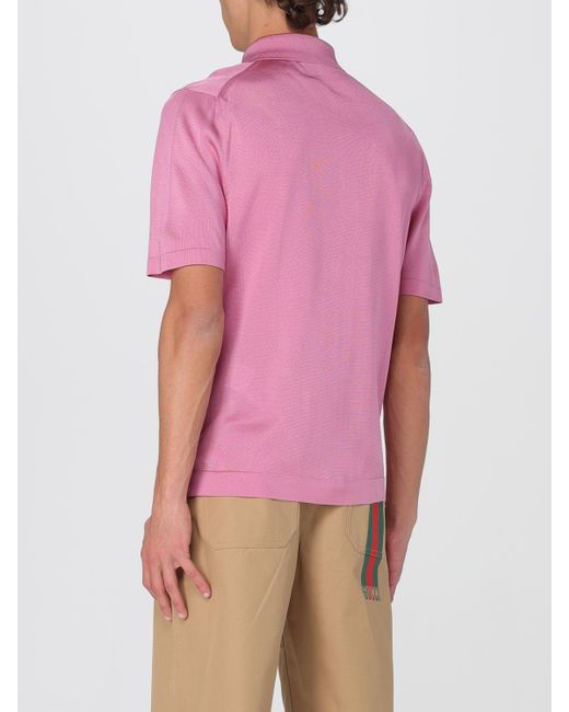 Gucci Poloshirt Aus Feinem Seidenstrick Mit Intarsie, Grösse in Pink für Herren