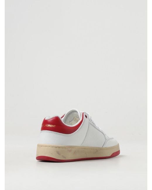 Crimson Leather Perfoated Sneakers Saint Laurent en coloris White
