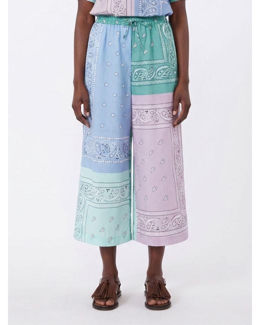 Rohe Blue Cropped Wide-Leg Cotton Trousers With Bandana Print