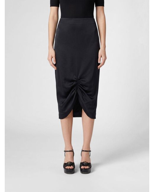 Valentino Black High-Waisted Satin Pencil Midi Skirt With Curved Hem