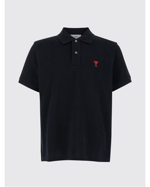 AMI Black Slim Fit Embroidered Logo Polo Shirt for men