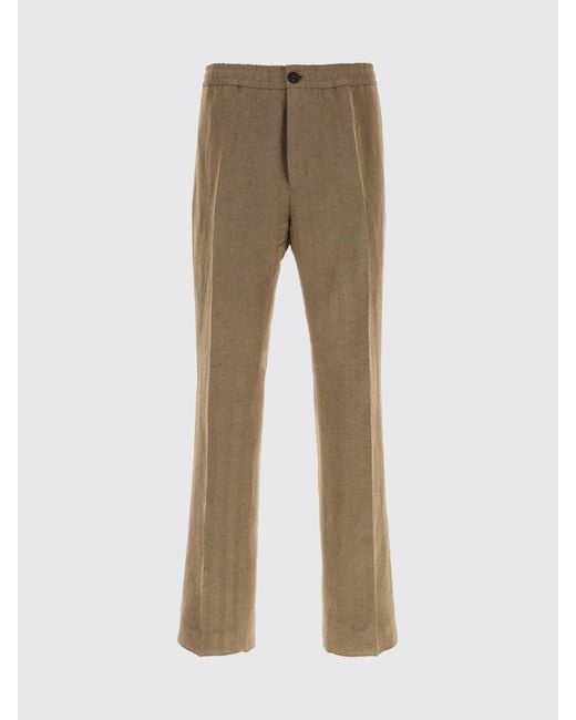 Ferragamo Natural Striped Linen Blend Tailored Trousers for men