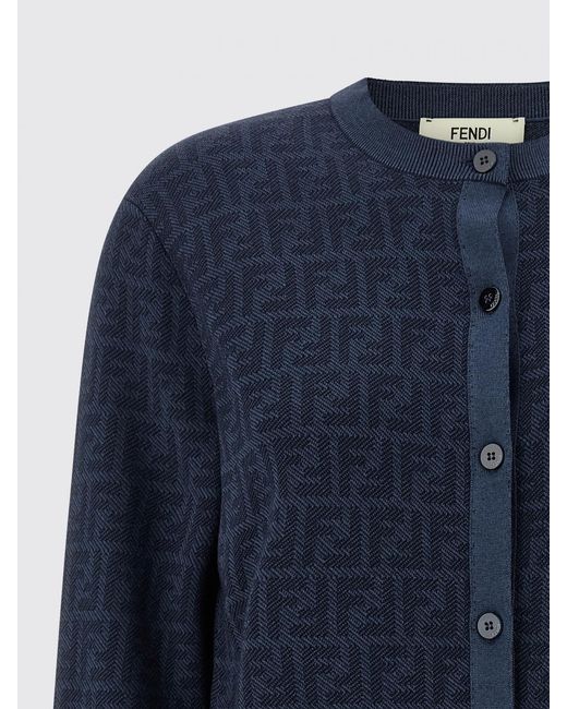 Fendi Blue Ff Wool Crewneck Cardigan