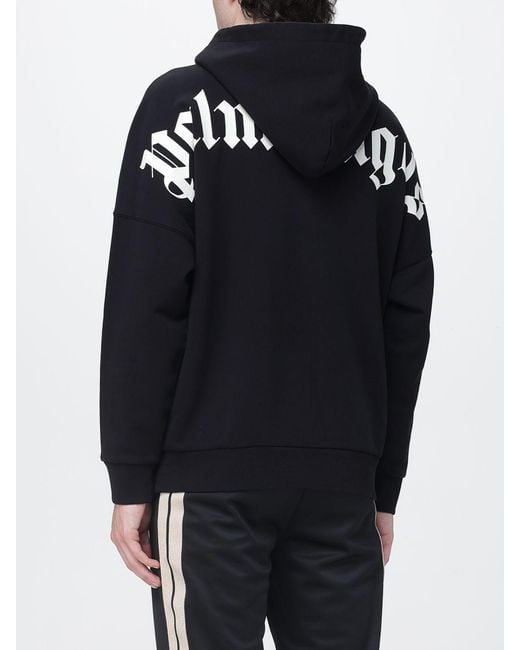 Palm Angels Blue Cotton Hoodie With Logo And Pouch Pocket for men