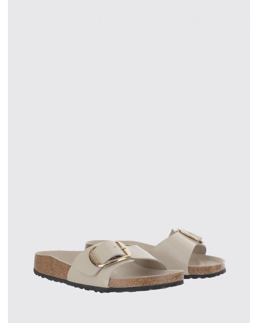 Birkenstock White Madrid Big Buckle Brushed Leather Sandals