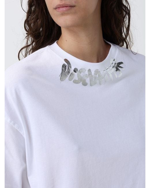 DISCLAIMER White Cropped Cotton T-Shirt With Printed Logo And Crew Neck