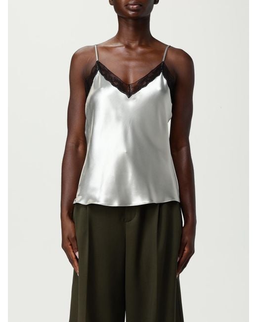Alberta Ferretti White Satin Top With Lace Inserts