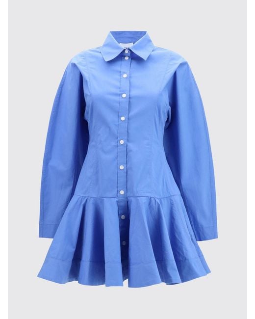 Ganni Blue Organic Cotton Mini Shirt Dress With Long Sleeves