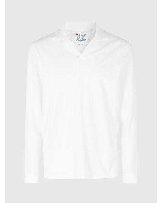 Mc2 Saint Barth White Henry Slim Fit Stretch Cotton Long-Sleeved Polo Shirt for men