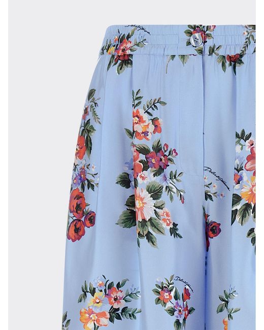 Dolce & Gabbana Blue Dolce &Amp Gabbana Floral Print Silk Palazzo Trousers