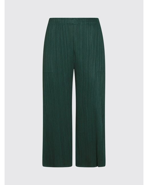 Pleats Please Issey Miyake Green Cropped Pleated Crêpe Trousers