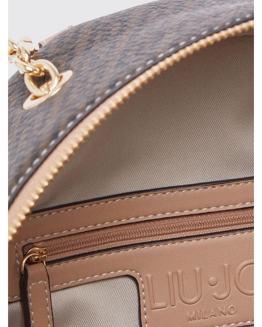 Liu Jo Natural Grained Faux Leather Backpack With All-Over Monogram
