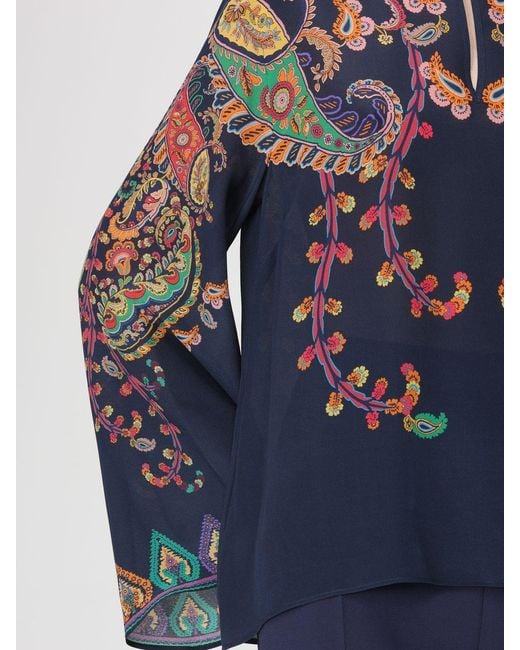 Etro Blue Silk Blouse With Paisley Print
