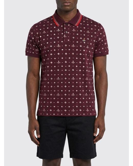 Vivienne Westwood Red Printed Cotton Polo Shirt for men
